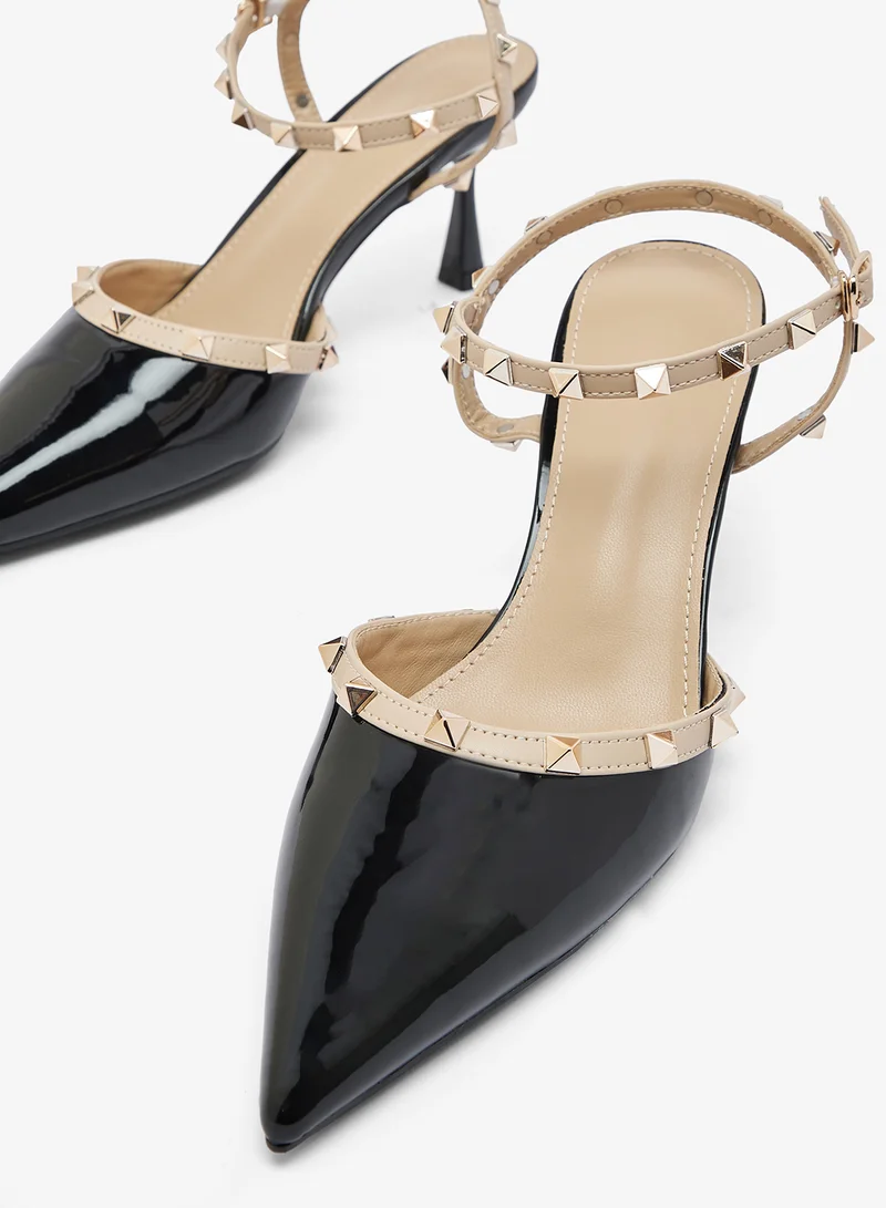 Ginger Black Stud Detail Mid Heel Pumps for Women | Best Price UAE